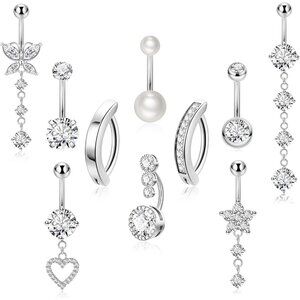 10pcs 14k Gold Plated 14G Belly Button Rings for Women Surgical Steel Dangle Bel